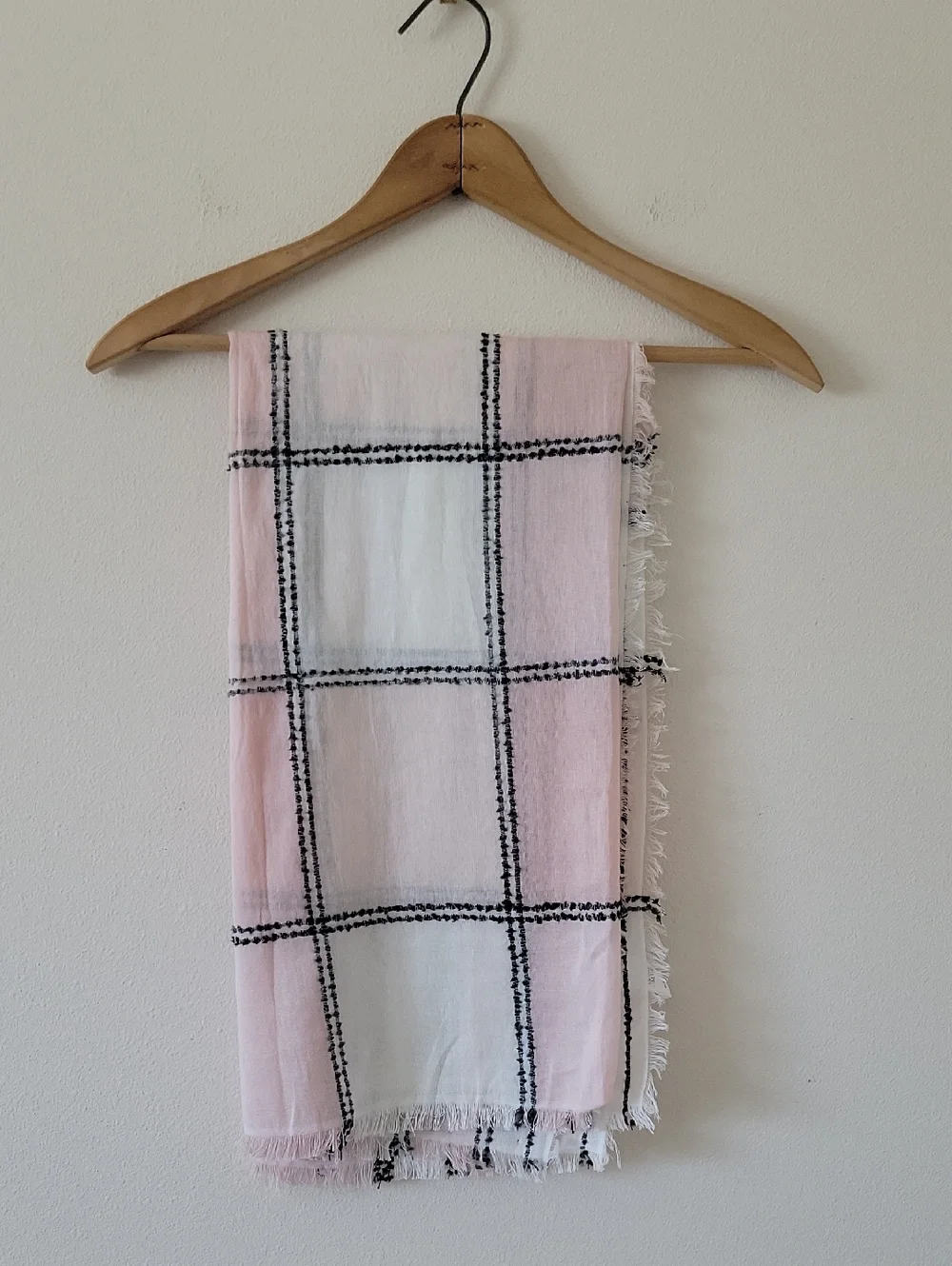 J Jill Pink‎ White Plaid Square Scarf Eyelash Fringe 40